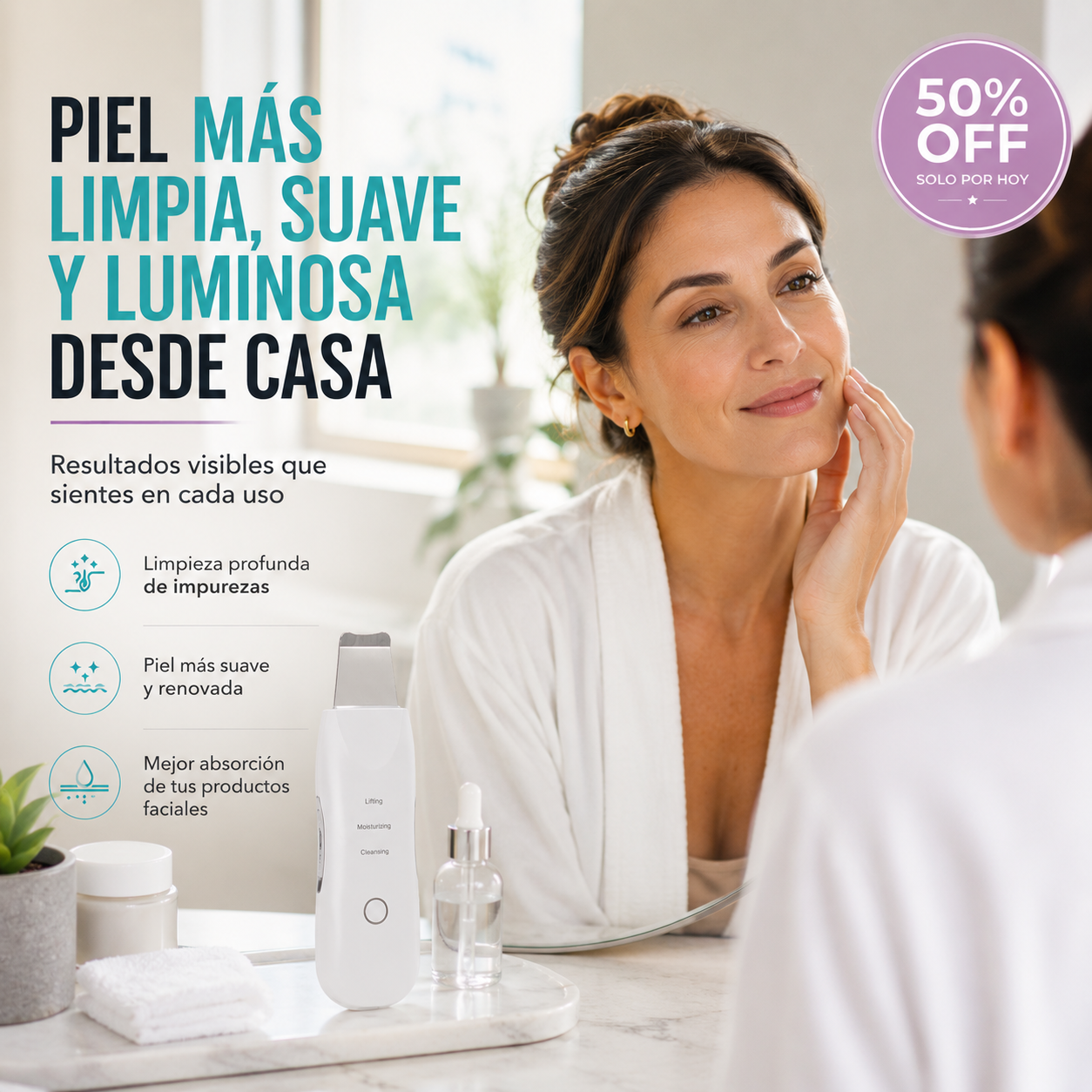 SkinGlow™ Limpiador Facial Ultrasónico    3 en 1