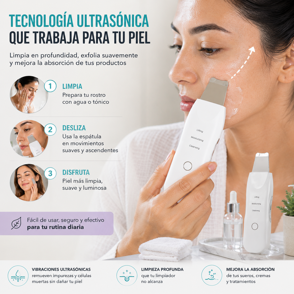 SkinGlow™ Limpiador Facial Ultrasónico    3 en 1