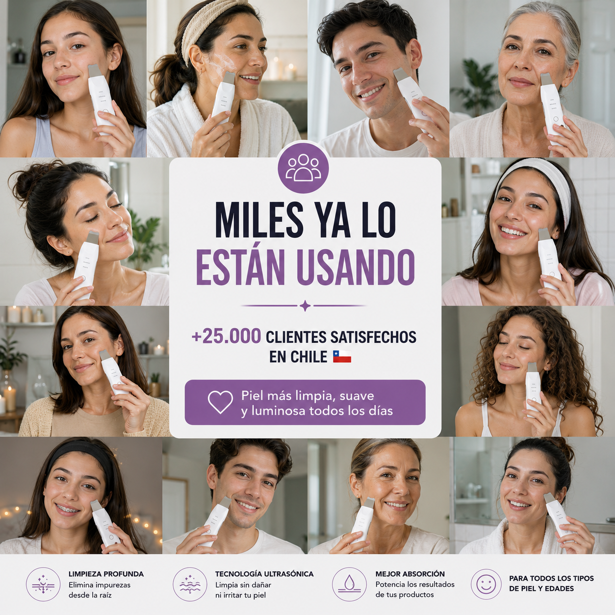 SkinGlow™ Limpiador Facial Ultrasónico    3 en 1